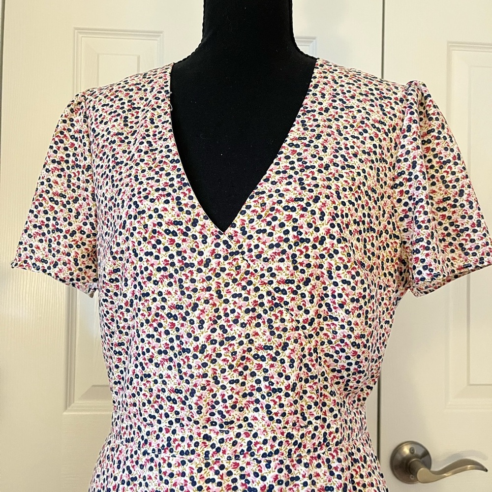 J Crew Mercantile Floral Dress Navy Burgundy Blush Size 8 - Picture 4 of 11